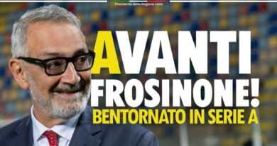 Rocca: “Bentornato in A al Frosinone, premieremo la squadra  in Regione”